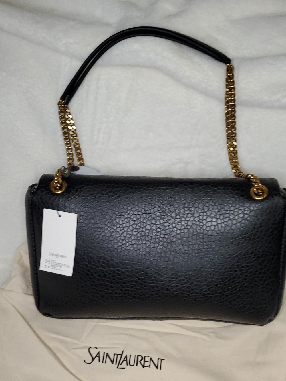 Ysl Jumbo Size Black Canvas Textured  Shoulder Bag with Gold Hardware - Picture 7 of 9